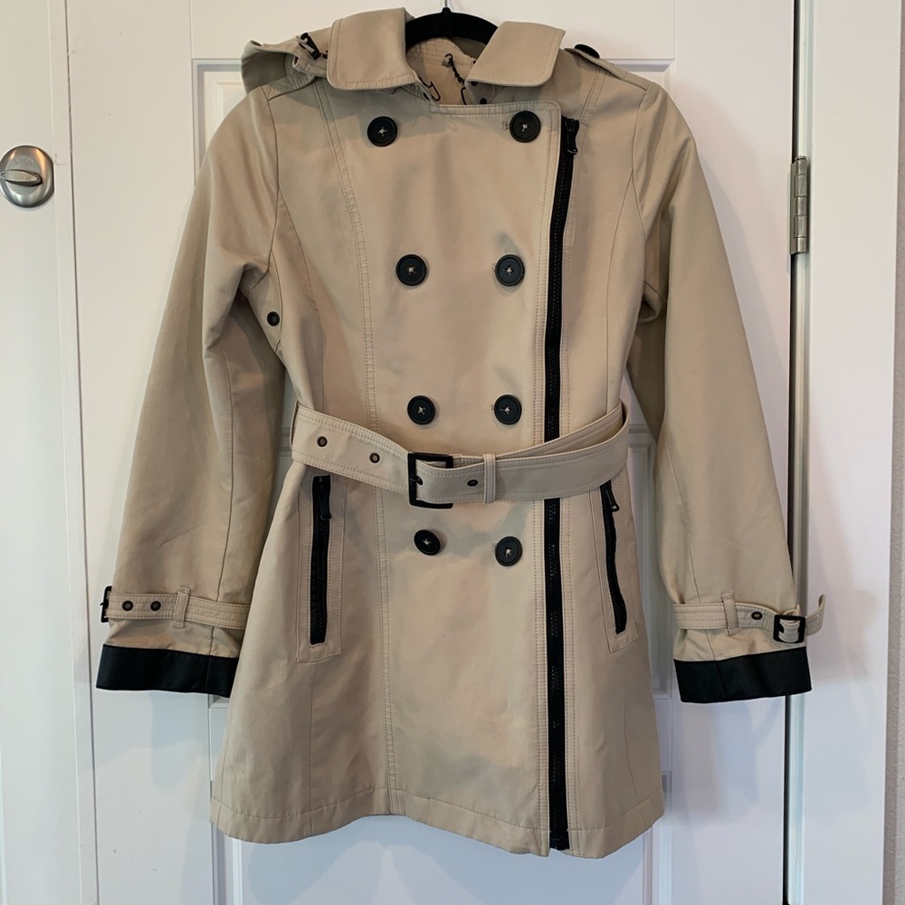 London Fog Petite Trench Coat with Leather Details